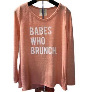 Medium "BABES WHO BRUNCH." Long Sleeve Lightweight Sweater Top 15088